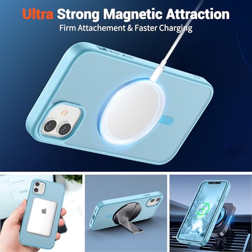 Image of SUPFINE Magnetic for iPhone 12 Case /iPhone 12 Pro Case (Compatible with MagSafe)(Military Grade Drop Protection) Slim Translucent Matte Shockproof with Anti-Fingerprint Phone Case,Light Blue