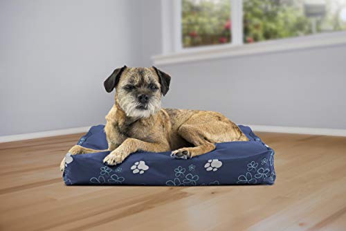 Image of Furhaven Water-Resistant Pillow Dog Bed for Small Dogs w / Removable Washable Cover - Indoor & Outdoor Garden Print Mattress - Lapis Blue, Small