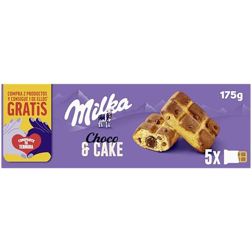 Milka Cake & Choc Bizcocho con Pepitas de Chocolate con Leche de los Alpes y Relleno de Chocolate 175g