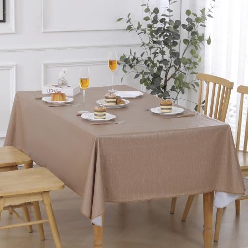 Image of Walrus Heavy Duty Vinyl Tablecloth with Flannel Backing Waterproof Oil-Proof Plastic Table Cloth Stain-Resistant Wipeable Table Cover for Indoor and Outdoor (Coffee Taupe,60x102 Inch)