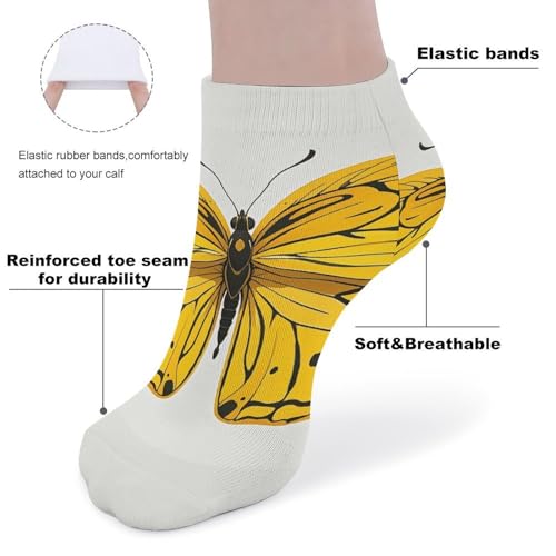 Yellow Butterfly Athletic Ankle Socks for Women Men Running Hiking Cotton Socks Low Cut No Show Sock (5 Pack)3