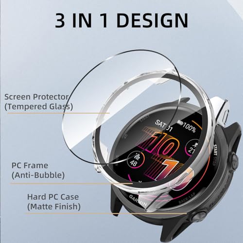 Image of Case Compatible with Garmin Forerunner 570 47 mm, Hard PC Case with Tempered Glass Screen Protector, Scratch-Resistant and Shock-Absorbing Protective Case for Garmin Forerunner 570 47 mm