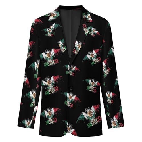 Mexico Flag Mens Suit Jacket Lapel Blazers V Neck Button Business Coat Tuxedo for Wedding Party4