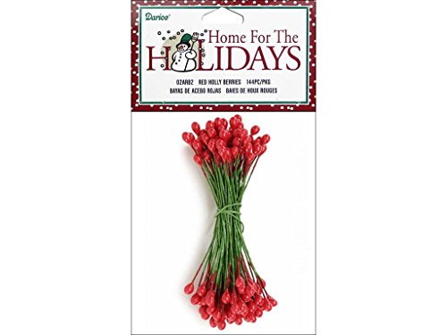 Holly Berries on Wire Stems - Red - 1/4 Inch - 144 Pieces
