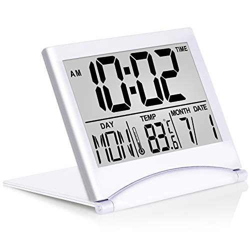 Betus Digital Travel Alarm Clock - Foldable Calendar & Temperature & Timer LCD