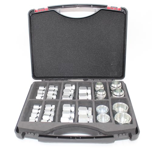 Image of 64 Pc Hydraulic Hose Tube and Pipe Fitting Kit, 37 Degree JIC Cap and Plug Assortment Kit, Heavy Duty Seal Adapter Set w Precision Threading, Dash Sizes -04-06 -08-10 -12-16