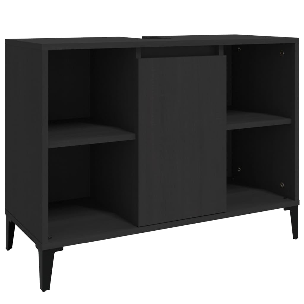 vidaXL Badkamerkast 80x33x60 cm bewerkt hout zwart, badkamer kast, badkamermeubel, badkastje, badkamermeubilair, badkast, badkamerkastje