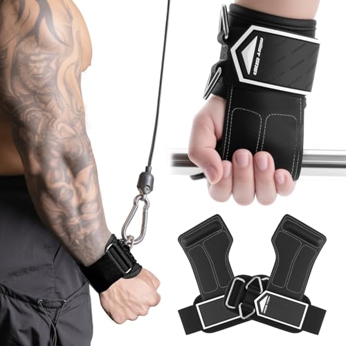 MOST GRIP Non-Slip Gym Wrist Sraps for Weightlifting Double Rubber Weight Lifting Straps with D Rings for Cable Machine Workout Wrist Wraps with Cushion Wrist Loop for Men Women Deadlift