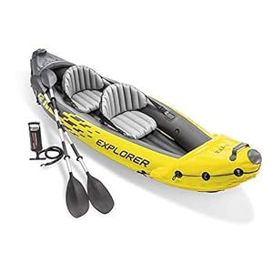 Intex 68307EP Explorer K2 Inflatable Kayak Set: Includes Deluxe 86in Aluminum Oars and High-Output Pump – SuperStrong PVC – Adjustable Seats with Backrest – 2-Person – 400lb Weight Capacity