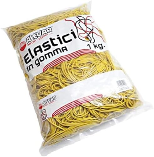Alevar Elastici in Gomma da Ufficio, Diametro 30 mm, Spessore 1,5 mm, Colore Giallo, Confezione in Busta da 1 kg