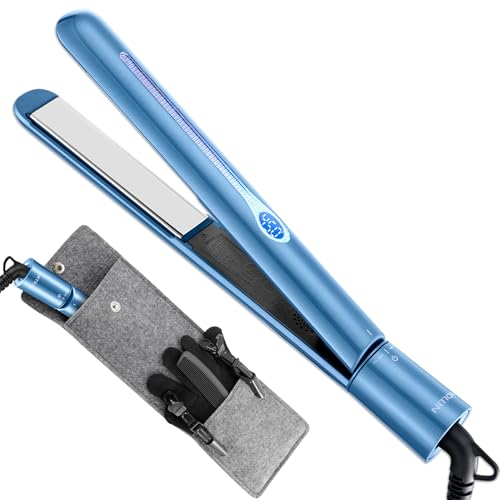 NITION Nano Titanium Hair Straightener 1 inch 3D Floating Heating Plate Smooth Straightening Flat Iron for All Hair Type. MCH 10s Fast Hating Up. Travel Pouch Bag. Dual Voltage. Luxury Gift Box