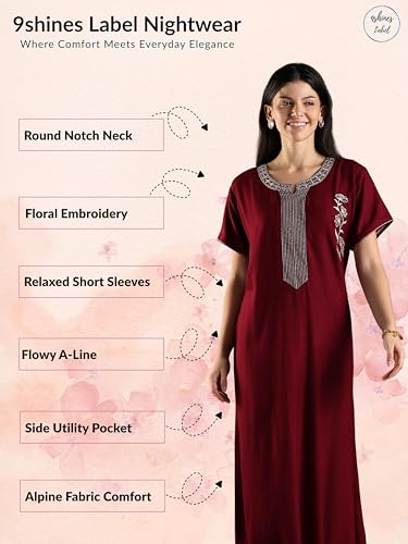 Image of 9shines Label Stylish Alpine Nighty Maxi for Women | Full Length Trendy Nightgown | Premium Nightdress | Nightwear | Heavy Embroidery Nighty with Pockets(2891)