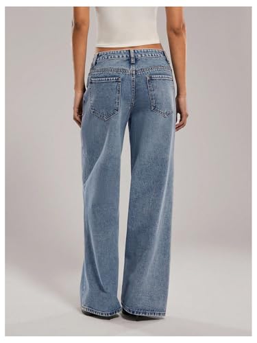 WDIRARA Women's Low Rise Baggy Jeans Y2k Loose Wide Leg Denim Pants2