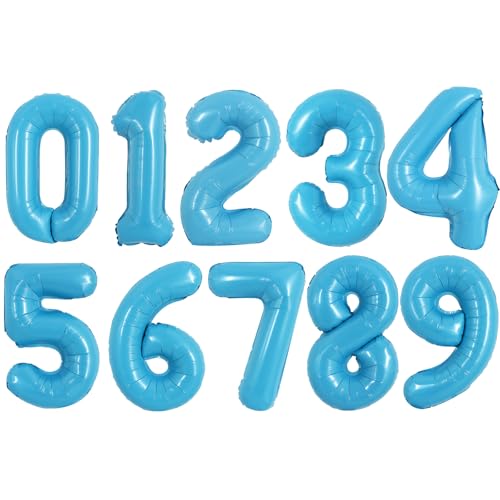 Image of TONIFUL Number Balloon 16Inch 10 Pcs Baby Blue 0-9 Birthday Number Balloons