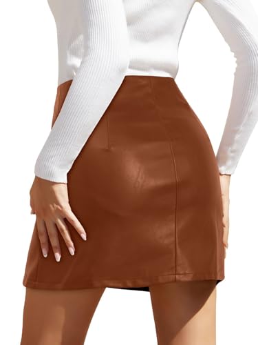 Avanova Women Faux Leather Mini Skirt High Waisted Zipper Pocket Short Skirt2