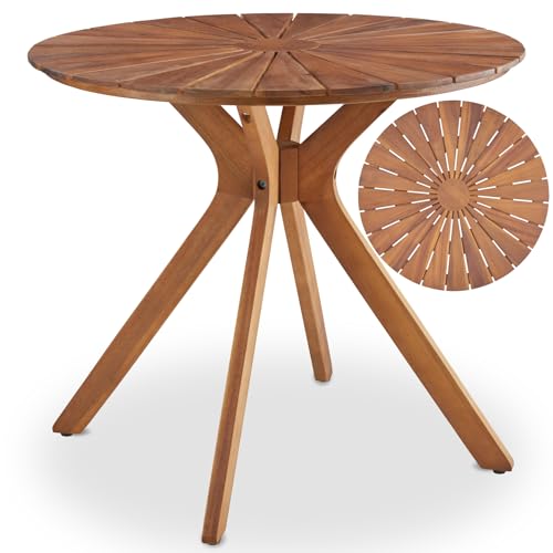 tectake® Table de Jardin Ronde Ø70 x 62 cm, Résistante aux intempéries, Table extérieure en Bois d'acacia, Plateau en Forme de Soleil, Piètement en X,...