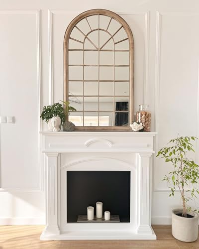 Beliani Specchio Da Parete In Metallo Beige 77 X 130 Cm Finestra Ad Arco Decorazione Vintage - 6