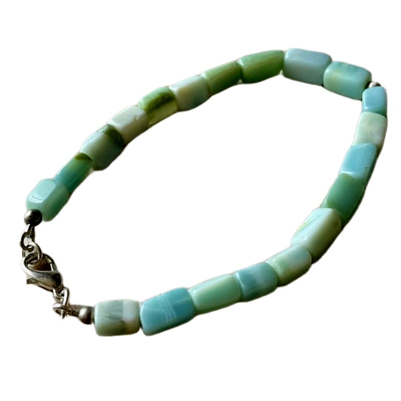 Bracelet opale verte du Pérou pierre précieuse forme boîte 7x5mm