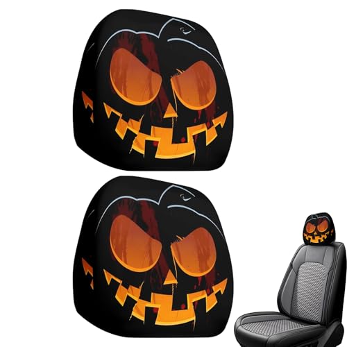 車用ハロウィンヘッドレストカバー、ストレッチカーヘッドレストプロテクター - ビッグアイズ 怖いパンプキン 両面プリント 伸縮ヘッドレストカバー インテリアアクセサリー ドライバー 助手席 ハロウィン M