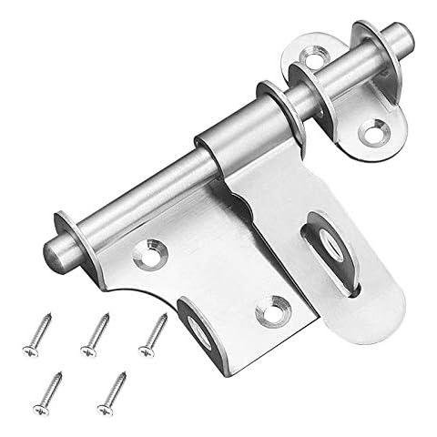 HUSZZM Gate Bolt Lock Stainless Steel Sliding Door Lock Garden Shed Locks with Padlock Heavy Duty Gate Bolt for Wooden Gates Garage Toilet Bathroom Fence Door Pet Doors 4 Inch (Silver) Cover