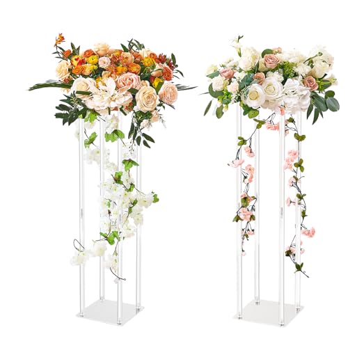 VEVOR 2PCS Support de Fleurs de Mariage 80 cm Porte-fleurs Centre de Table Mariage Stratifié Acrylique Vase Géométrique Présentoir Floral pour Réception...