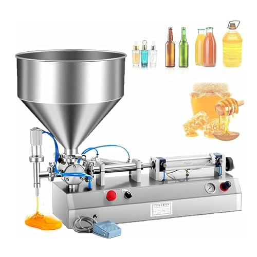 riempitrice pneumatica a pistone per liquidi e paste - tramoggia da 30 litri, 300 w, 15-35 lattine/min, riempitrice automatica per bottiglie con ugello a prova di perdite, capacità 50-500 ml