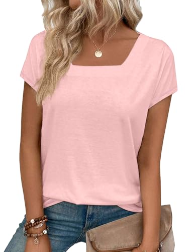 Womens Square Neck T Shirts Short Sleeve Summer Tops Casual Basic Tee Shirt 2025 Trendy Fashion Clothes
