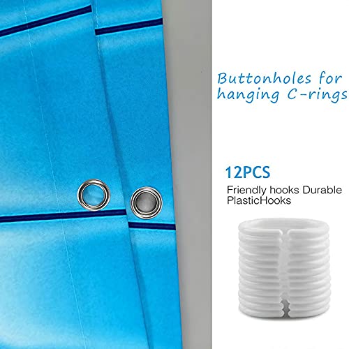 Rideau de douche anti moisissure 150x200cm en polyester imperméable bleu géométrique - 5