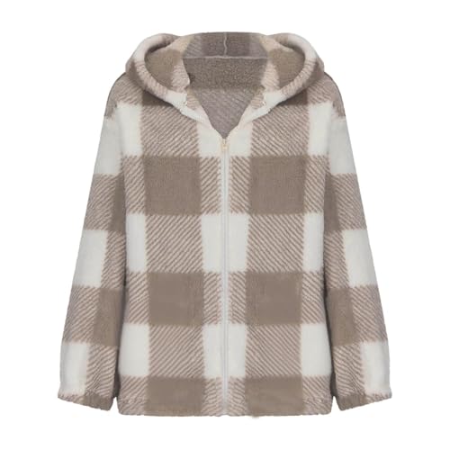 Fleece Jacket Women Hooded Flannel Shacket Long Sleeve Fuzzy Zip Up Fall Winter Warm Plaid Coats4