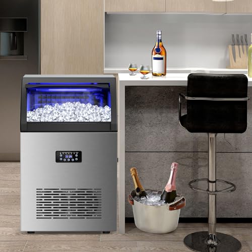 Image of Commercial Ice Maker Machine, 150lbs /24H with 45Lbs Storage Bin, 55Pcs Ice Cubes 8Mins, Tap Add Water Freestanding Ice Maker Commercial for Home Bar Office