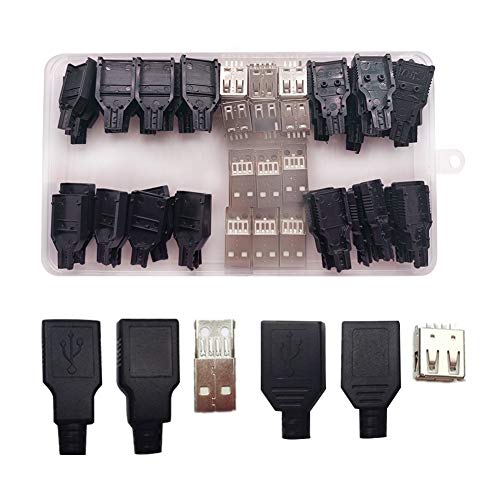 BOYUNLE 12 Juegos Conector USB 2.0 Tipo A Macho & Hembra de 4-Pines, Tipo A USB 4 Pines Clavija Enchufe Conector con Cubierta de Plstico Negro, para Cable DIY