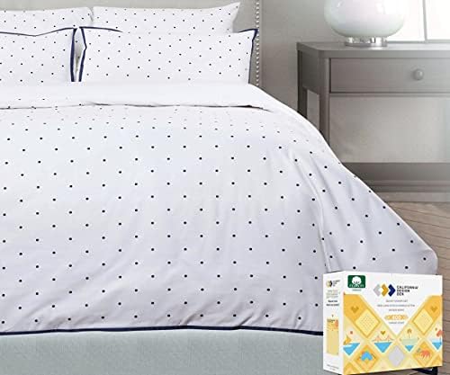 California Design Den 100% Cotton Dotted Duvet Cover Set - Luxurious 400 Thread Count, Polka Dot Bedding Set, Soft Sateen Weave, Button Closure and Corner Ties (3 Piece, Navy Dot, Queen Size)