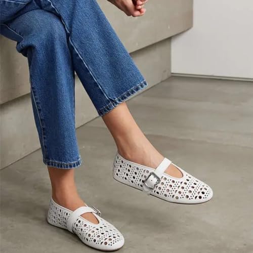 Women's Ballet Flats Fashion Buckle Strap Mesh Perforated Classic Buckle Round Toe Flats4