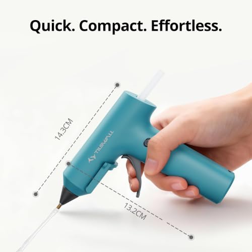 Image of Tilswall Cordless Hot Glue Gun W106s with Rechargeable 2Ah Blue | 90s Fast Preheating, Glue Gun and Sticks Set (7x140mm), 20 Glue Sticks, Compact Ideal for School Crafts, DIY Making, Repairs
