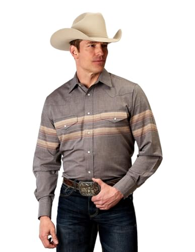 ROPER Western Shirt Mens L/S Border 3XL Gray 01-001-0043-0367 GY