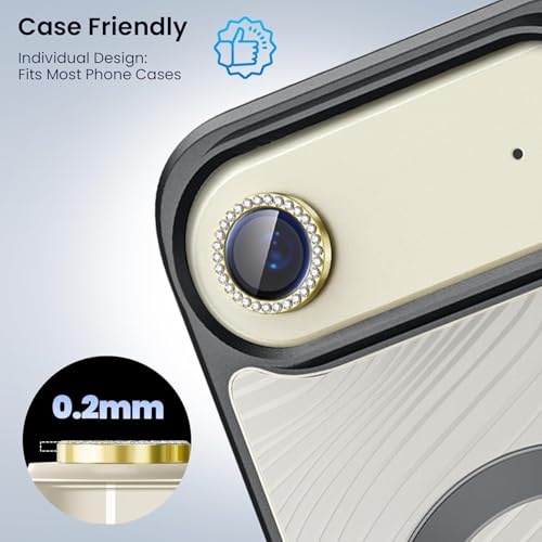 Image of Lensarmor Compatible With Light Gold Diamond iPhone Air Camera Lens Protector - 9H+ Tempered Glass with Diamond Coating, Scratch Resistant, Premium iPhone Air Accessories, Flash-Friendly Lens Cover