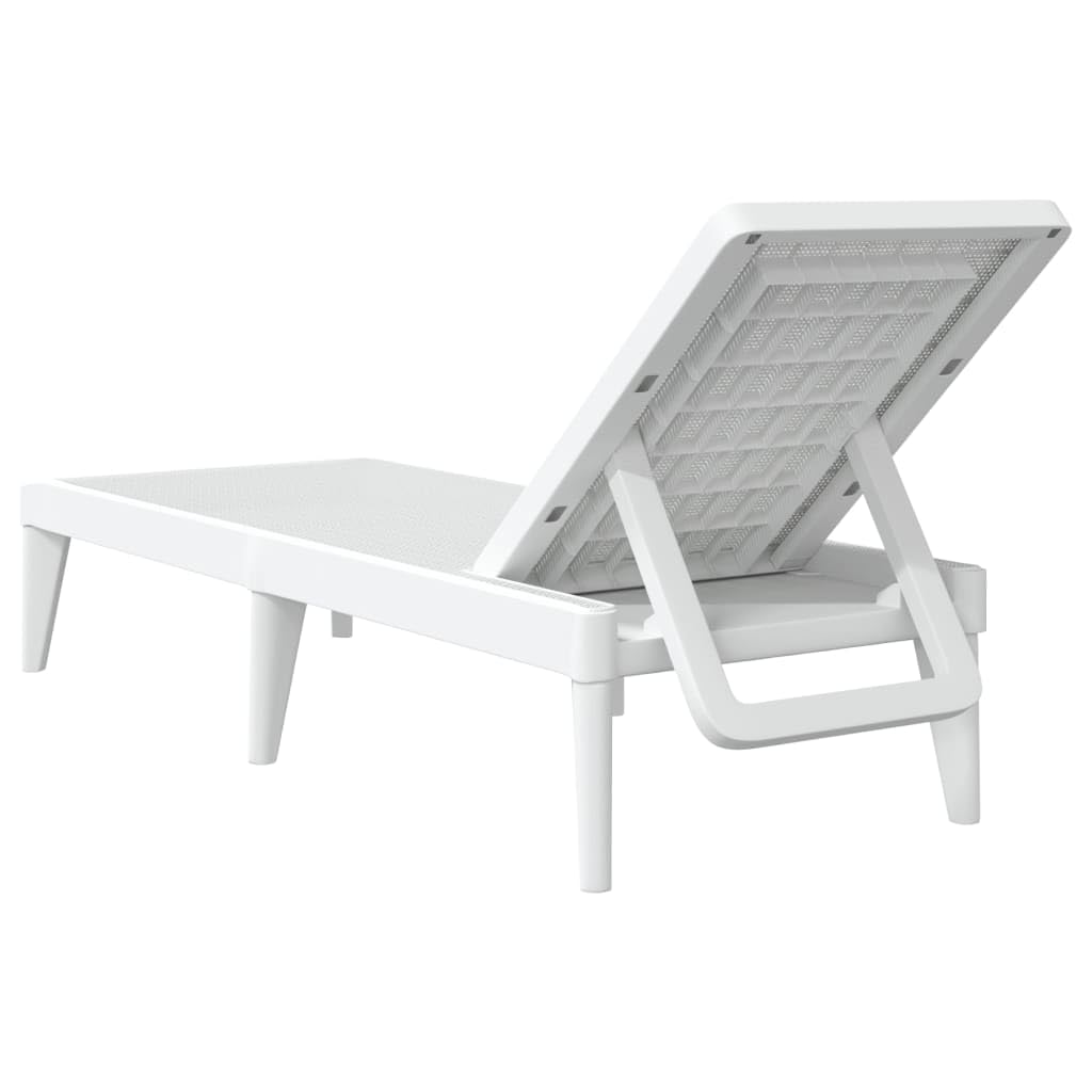 Chaise Longue Blanc en polypropylène 186x60x29 cm avec Dossier réglable et accoudoirs, transat Pliable pour Jardin terrasse Balcon Piscine