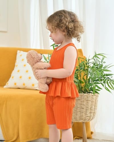 Image of Weebaby Baby Clothes Girl Toddler Summer Outfits Infant Casual Sleeveless Halter Ruffle Tank Cute Short Set Baby Clothing