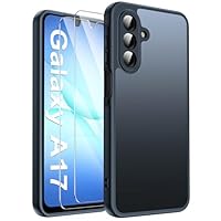 FLLAO Mate Funda Compatible con Samsung Galaxy A17 4G / 5G 6,7 Pulgadas, Carcasa con 2 Protector Pantalla, Translúcida Protección Militar contra Caídas Funda Silicona PC Antihuellas Caso, Negro