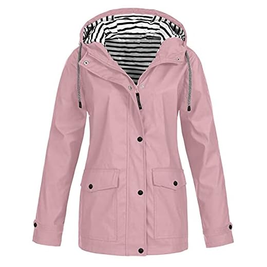 joyvio Dam Regnjacka med huva Andas Vattentät Rain Parka Vindtät Lätt jacka Utomhusjackor Sportjackor Vindjacka Jackor Dam (Color : Pink, Size : 5XL)
