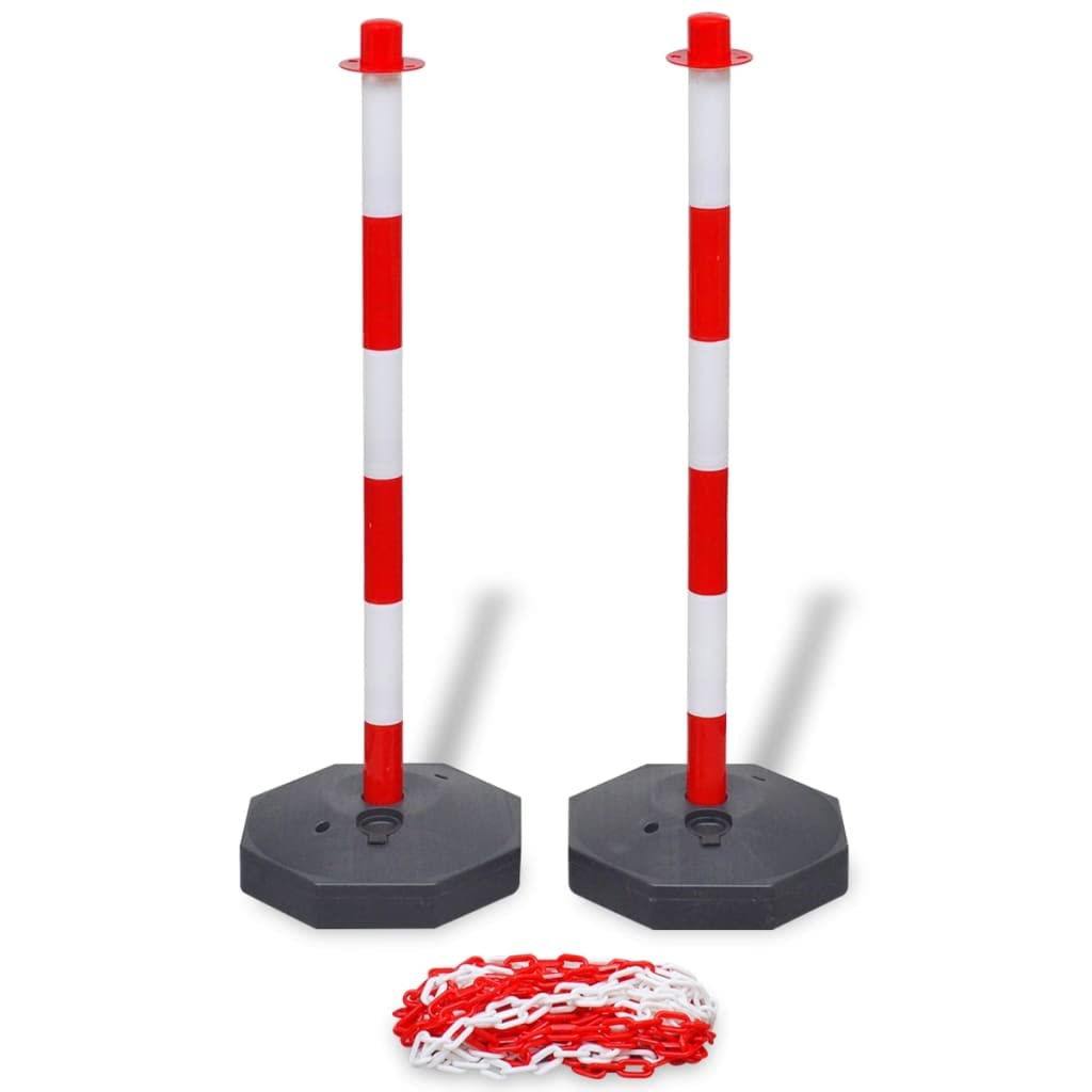 vidaXL 2x Postes de Delimitación Cadena Plástico Rojo Blanco 10 m Señalización