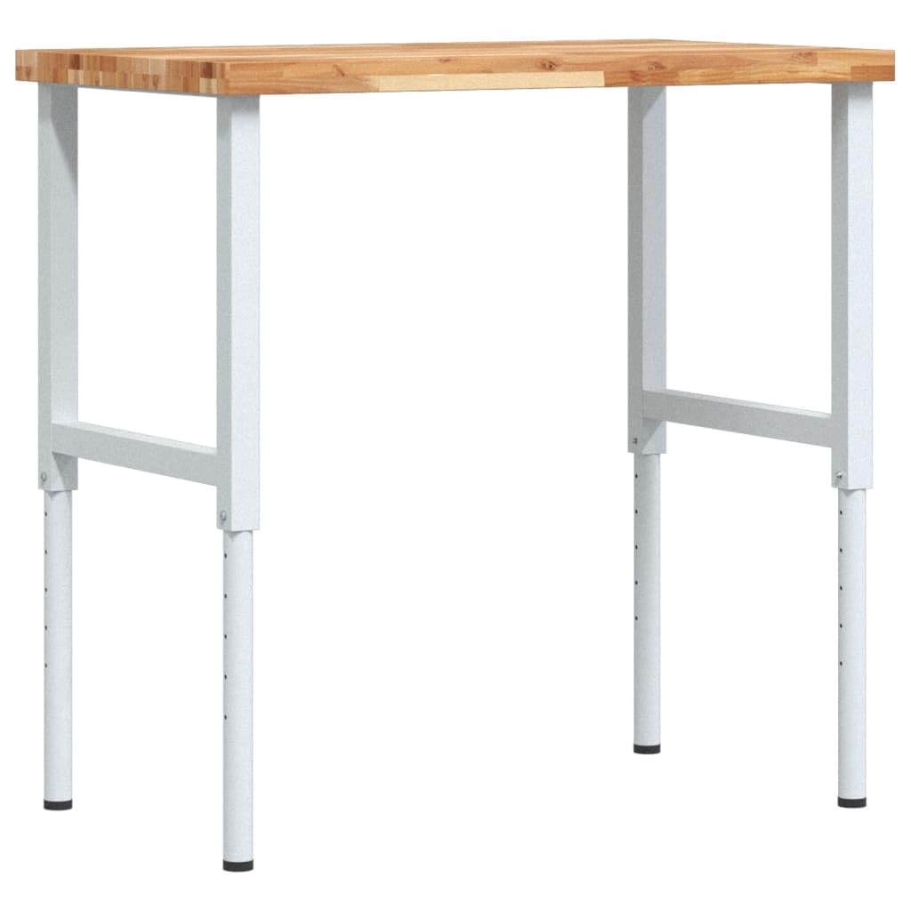 Banco de trabajo rectangular de madera maciza de acacia, 100 x 60 x 73-99,5 cm