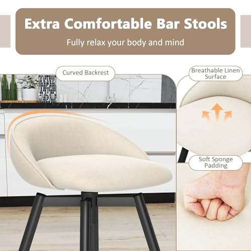 COSTWAY Set de 2 Butacos Tapizados para Barra con Altura de 25", Giratorios 360° con Respaldo y Reposa pies, Estructura Metálica Robusta, Sillas de Desayuno sin Brazos Beige miniatura 6