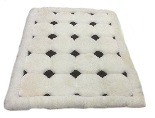 Tapis alpaga blanc peruanischer losanges noir et cuir 90x60 cm