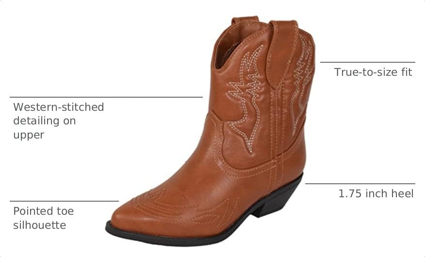 Image of Soda Women Cowgirl Cowboy Western Stitched Ankle Boots Pointed Toe Short Booties Rigging-S (Wide Fit Available)