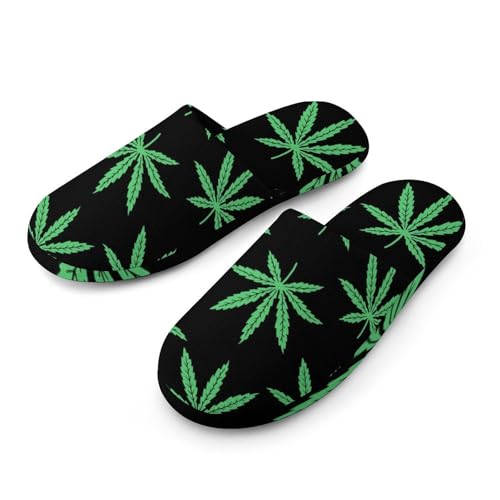 Marijuana Leafs Weed House Slippers for Women/Men - Lightweight Cotton Quilted Home Slippers,Washable Non Skid Rubber Soles Indoor Breathable Shoes