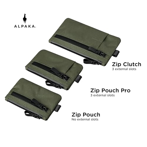 Image of ALPAKA Zip Pouch RFID Mens Wallet Cash and Card Front Pocket Wallet with X-Pac Weatherproof Fabrics, YKK Zipper, EDC Pouch for Men Travel, Dark Green, Small, Minimalist | Fits Cash and Cards, YKK AquaGuard Zipper, Weatherproof Fabrics X-Pac, EDC Pouch for Men Travel