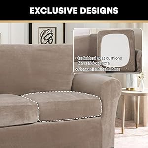 PrinceDeco 2 Piece Chair Cover Velvet Chair Slipcovers Soft Armchair Cover Furniture Protector with Arms Width Up to 49 Inch Chair Sofa Cover with Individual Cushion Covers(Small, Taupe) PrinceDeco 2 Piece Chair Cover Velvet Chair Slipcovers Soft Armchair Cover Furniture Protector with Arms Width Up to 49 Inch Chair Sofa Cover with Individual Cushion CoversSmall Taupe