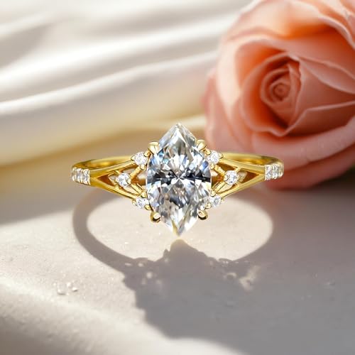 Moissanite Engagement Rings for Women 2/3CT Round/Oval/Pear/Marquise/Heart Cut 925 Sterling Silver/10K/14K Moissanite Promise Ring for Wedding Anniversaries Size4-154