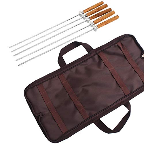 Nrpfell 5 Piece Set Outdoor Bbq Stainless Steel Barbecue Needle Picnic Supplies Wooden Handle With Sliced Grilled Meat Skewer Sign